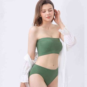 Sutiã sem alças e cuecas definem roupas íntimas sexy mulheres lingerie de biquíni elástica.