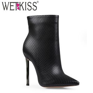 WETKISS Neue Woven Ankle Boot Sexy Spitz Dünne High Heels Booties Stiletto Schuhe Frau Winter Stiefel Große Größe 201031