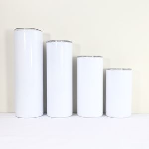 Toptan 12oz 15oz 20oz 30 oz süblimasyon Düz sıska bardak paslanmaz çelik bardaklar, kapalı kapak ve plastik saman diy ile yalıtılmış çift duvarlı vakum