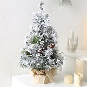 Julgran Mini Pine Tree With Wood Base Diy Home Table Top Decor Christmas Artificial Frosted Sisal Small Trees Party Decor 201006