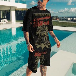 Men's Tracksuits Summer Trend 3D Print Skull Pattern Men Set 2 Piece Suit Sportswear Fashion Oversized T Shirt Beach Casual StreetwearMen's