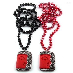 Naszyjniki wisiorek mody biżuterii kryształ szklany długi wiązany ręcznie utwardzony czerwono Budda Kobiety Naszyjnik etniczny Heal22