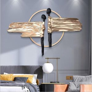 Adesivos de Parede Europeu Luxo Resina Figura Abstrata Metal Círculo Murais Casa Sala de estar Pendurado Decoração El Adesivo Artesanato