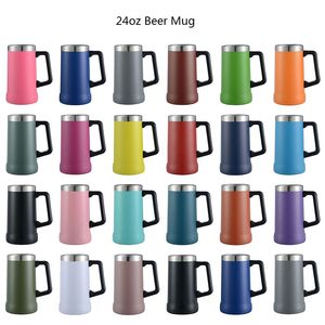 24 Oz Beer Mug Stainless Steel Ice Beer Cups Double Wall Vacuum Insulated Camping Travel Tumbler Cup With Handle