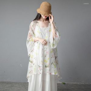 Women's Jackets Super Fairy Over Long Summer Shawl Thin Print Loose Vintage Cardigan Sunscreen