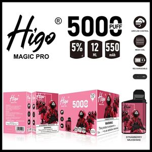 オリジナルのHigo Magic Pro 5000 Puffs Ecigaretteタバコ2％3％5％NICメッシュコイルUSB充電式12mLオーストラリアトップセラー使い捨てベイプイカゲームパッケージ