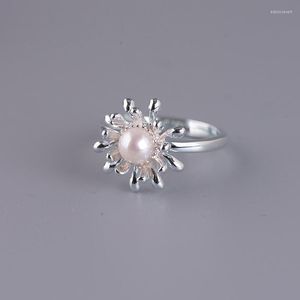 Pierścienie klastra 925 Srebrna perła słodkowodna rozmiar Regulowany 100% oryginalny prawdziwy Pierścień S925 dla kobiet biżuteria drobna 3G kwiatowy edwi22
