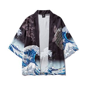 Yaz Erkekler Casual Gömlek Japonya Kimono Hırka Açık Ön Ceket