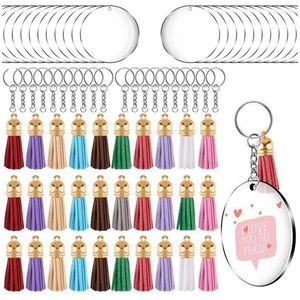 Keychains Acrylic Circle Keychain Blanks Clear Kit 120Pcs For Cricut Vinyl Project Including Disc Tassels Smal22