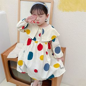 Outono meninas 'princesa vestido infantil de manga comprida roupas pequenas crianças primavera moda personalidade grande bolinhas de lapela 220422