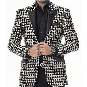 Formal Black Peaked Lapel Houndstooth Men's Suit For Business Wedding Dinner Prom Tuxedos Groomsman Work Wear Custom Blazer 220504