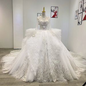 Real Image Arabia Princess Ball Gown Wedding Dress Beading Tassel High Neck Long Sleeve Bridal Gowns Tiered Ruffles Bride robes Custom Made