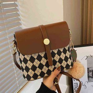 HBP Crossbody Bag Diamond Grid Plaid Pu Leather s for Women Contrast Color Bucket Shoulder Ladies Small Purses and Handbags 220727