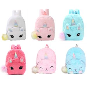 Karikatür Unicorn Kids Okul Çantaları Kızlar İçin Yumuşak Peluş Çocuklar Anaokulu Bebek Seyahat Atıştırmalıkları için Backpack Toys Bag