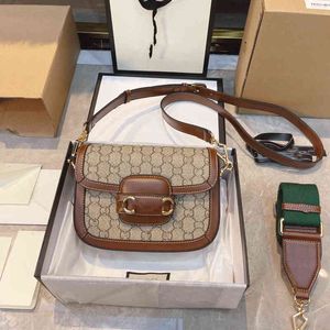 3A Real Cowhide Canvas Horsebit Bags 레트로 안장 지갑 클래식 네오 빈티지 크로스 바디 디자이너 핸드백 레이디 클러치 지갑