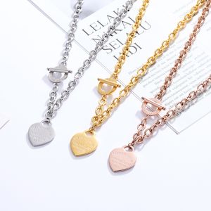 Hochwertige Edelstahl-Halsketten mit Herz-Liebes-Anhänger, Gold, Silber, Rosenfarben, klassischer Stil, Logo-Druck, Damen-Designer-Schmuck