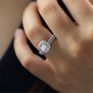 Anelli di fidanzamento Halo per donna Anelli in oro bianco con zirconi cubici Promessa di anniversario di matrimonio con diamanti