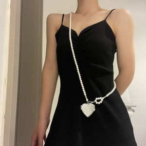 Collana lunga da donna con perline con specchio a cuore Perla Catena in vita Accessori moda per feste regalo