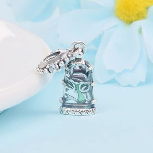 Christmas S925 Jewelry 925 Sterling Silver Beauty and Beast Enchanted Rose Dangle Charm Bead Fit Pandora Bracelet Making DIY For Women Gift Accessories 790024C01