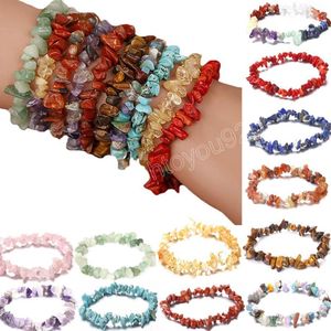 15 Color Natural Gem Stone Bracelet Irregular Crystal Stretch Chip beads Nuggets Bracelets Bangles Quartz Wristband For Women