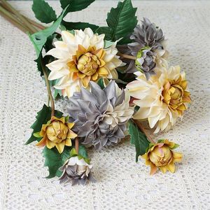 Çiçekler Dahlias toptan satış-Dekoratif Çiçekler Çelenk Bir Sahte Kısa Kök Sonbahar Dahlia Kafa parça Düğün Ev Artifigi için Uzunluk Simülasyon Şakayık