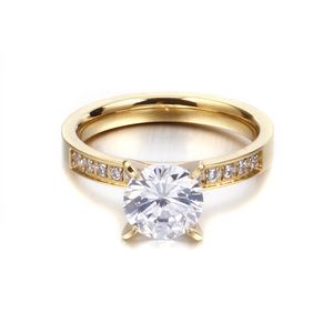 Bling l￶fte ring rostfritt st￥l 18k guldpl￤terade par engagemang br￶llopsring smycken