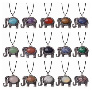 Elephant Alloy Pendant Jewelry Antique Exquisite Carving Elephant Charm Necklace Women Leather Chain