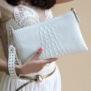 イブニングバッグワニのパターンレザー本物のメッセンジャー女性クロスボディ財布とハンドバッグデザイナー豪華な白/ゴールドエンベロープバゲブニン