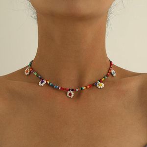 Ketten Sommer Boho bunte Gänseblümchen Harz Samen Perlen Halsketten handgemachte Kragen Schlüsselbein Halsband Statement Halsbänder für Frauen SchmuckKetten Gott