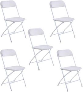 5 Pacote de plástico branco cadeira dobrável cadeira interna portátil portátil assento comercial portátil com moldura de aço para eventos para eventos para festa de casamento piquenique cozinha jantar sxjun7