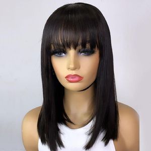 Lace Wigs Short Bob Remy Wig Braziliaans front Human Hair met pony 150% dichtheid Fringe Tobi22