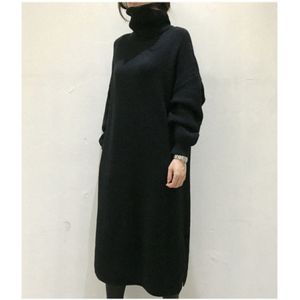 Women Autumn Winter Thicken Turtleneck long Sweater Dress ladies oversized long sleeve split knitted pullover dresses casual 201110