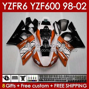 Fairings Kit för Yamaha YZF 600 CC YZF-600 YZF R6 R 6 98-02 BODY 145NO.145 YZF600 600CC COWLING YZF-R6 1998 1999 2000 2001 2002 YZFR6 98 99 00 01 02 OEM BOODWORWS GLOSSY orange