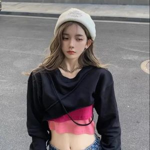 女子ポロス女性春と秋の韓国のレトロな不規則なストリートガールフード付きセーターがベストのツーピーストップトレンディの中に積み重ねられたセーター