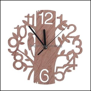 Orologi da parete Decorazioni per la casa Giardino Ll Design creativo Orologio da albero 3D Ago Hollow Circar Legno Semplice Hang Otdvt