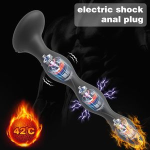 Plug de bujão de choque elétrico contas anal anal de aquecimento inteligente Vibrador feminino massager massager brinquedos para o casal 220725