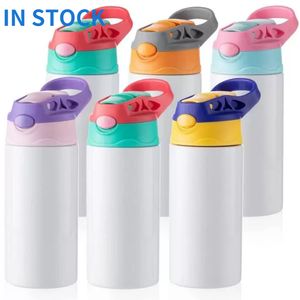 12OZ Sublimation Tassen Rohlinge Kinder Tumbler Babyflasche Schnabeltassen Weiße Wasserflasche mit Strohhalm und tragbarem Deckel