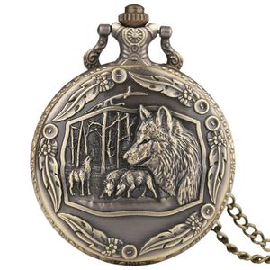 Pocket Watches Vintage Awesome Wolves Tribe Wolf Pack For Men Friend Kid Children Necklace Clock Quartz Watch Chain GiftsPocketPocket