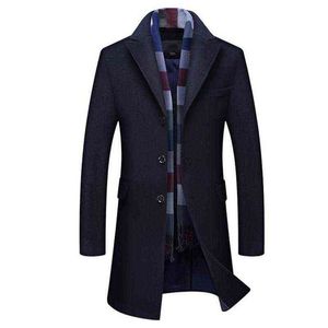 Мужская шерстяная смесь зимняя куртка мужская траншея в британском стиле мужская повседневная длинная шерстяная одежда Высококачественная смесь без шарфов T220810