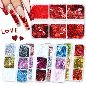 6 Grids Holographic Nail Art Glitter Sequins Laser Butterfly Star Heart Paillette Flakes DIY Manicure 3D Nail Decorations Tools Y220408