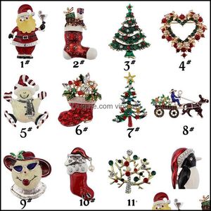 Pins Brooches Jewelry New Christmas Rhinestone Enamel Crystal Snowman Tree Shoes Bells Penguin Apparel Brooch Pins For Womens Fashion Gift