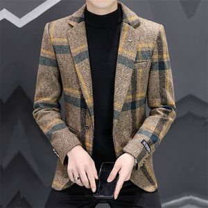 Men Green Black Khaki Wool Blend Blazer Male High Quality Autumn Winter One Button Homme Suit Jacket Coat Men M-5XL 220514