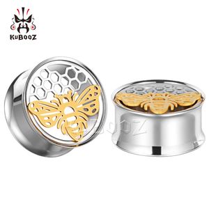 KUBOOZ Stainless Steel Honeybee Ear Tunnels Plugs Earring Gauges Piercing Body Jewelry Stretchers Expanders Wholesale 8-25mm 32PCS