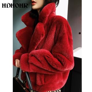 Hdhohr% 100 gerçek vizon kürk mandal kadın moda esansiyel doğal vizon ceket kısa Noel kırmızı dış giyim ceketi 201103