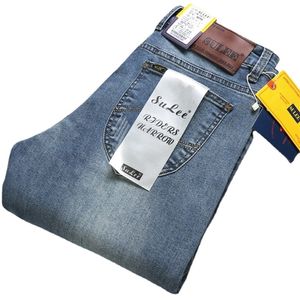 Sulee Brand Slim Fit Mens Jeans Business Casual Elastic Comfort Straight Denim Pants Manlig högkvalitativ byxor