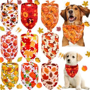 Święto Dziękczynienia chusta psie odzież Regulowana szczeniąt Trójkąt szalik Turcja Klon Maple Leaf Pumpkin Pet Kerchief Autumn Wzorka Zwierzęta chusteczka dla małych dużych psów