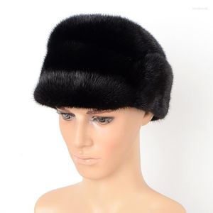 Berets Visorfell echter Nerz Herrenhut schwarze Bonnets Großhandel Mode Hüte Winter Russisch 2022 Warm Capsberets Davi22