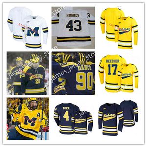 Xflsp College Custom Michigan Wolverines Stitched Hockey Jersey 13 Kent Johnson 15 Jacob Truscott 17 Johnny Beecher 19 Brendan Brisson 20 Keaton