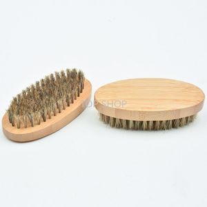 Boar Bristle Hair Beard Brush Hard Round Wood Handle Anti-static Boar Comb Hairdressing Tool For Men Beard Trim Customizable EE