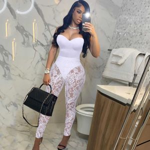 2022 spring and summer women solid color sexy lace jumpsuits